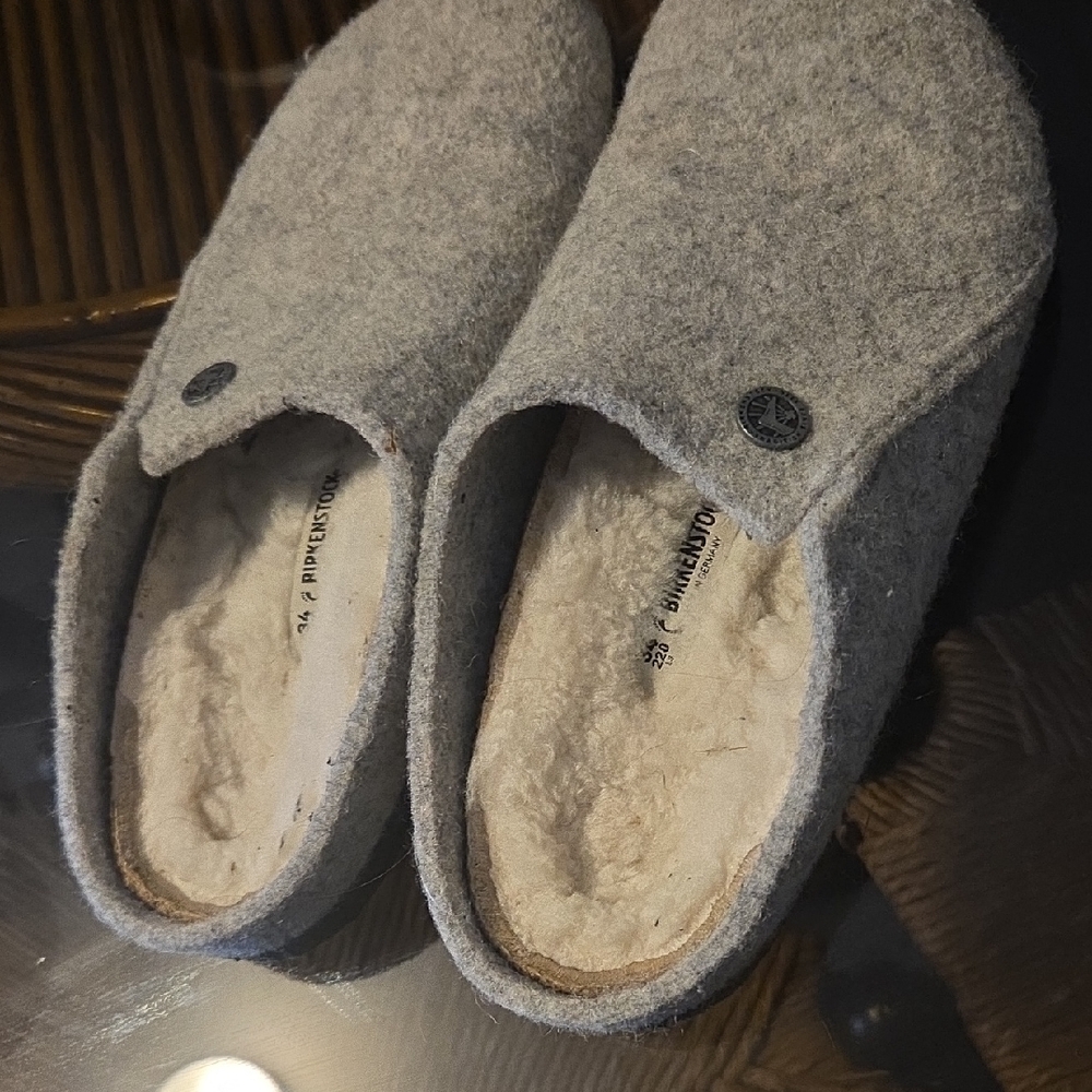 Birkenstock Gray Wool Slippers